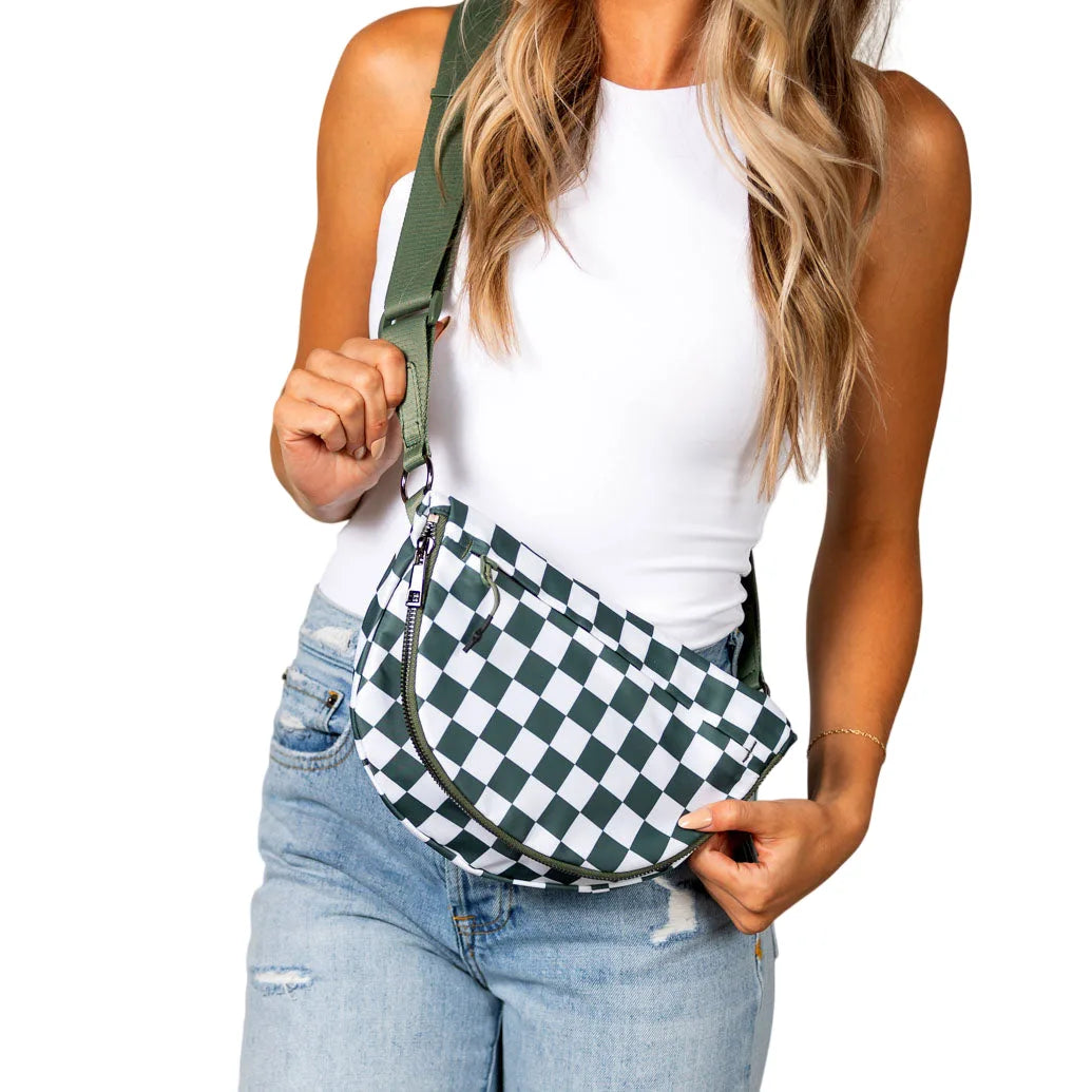 Olivia Nylon Check Foldover Crossbody