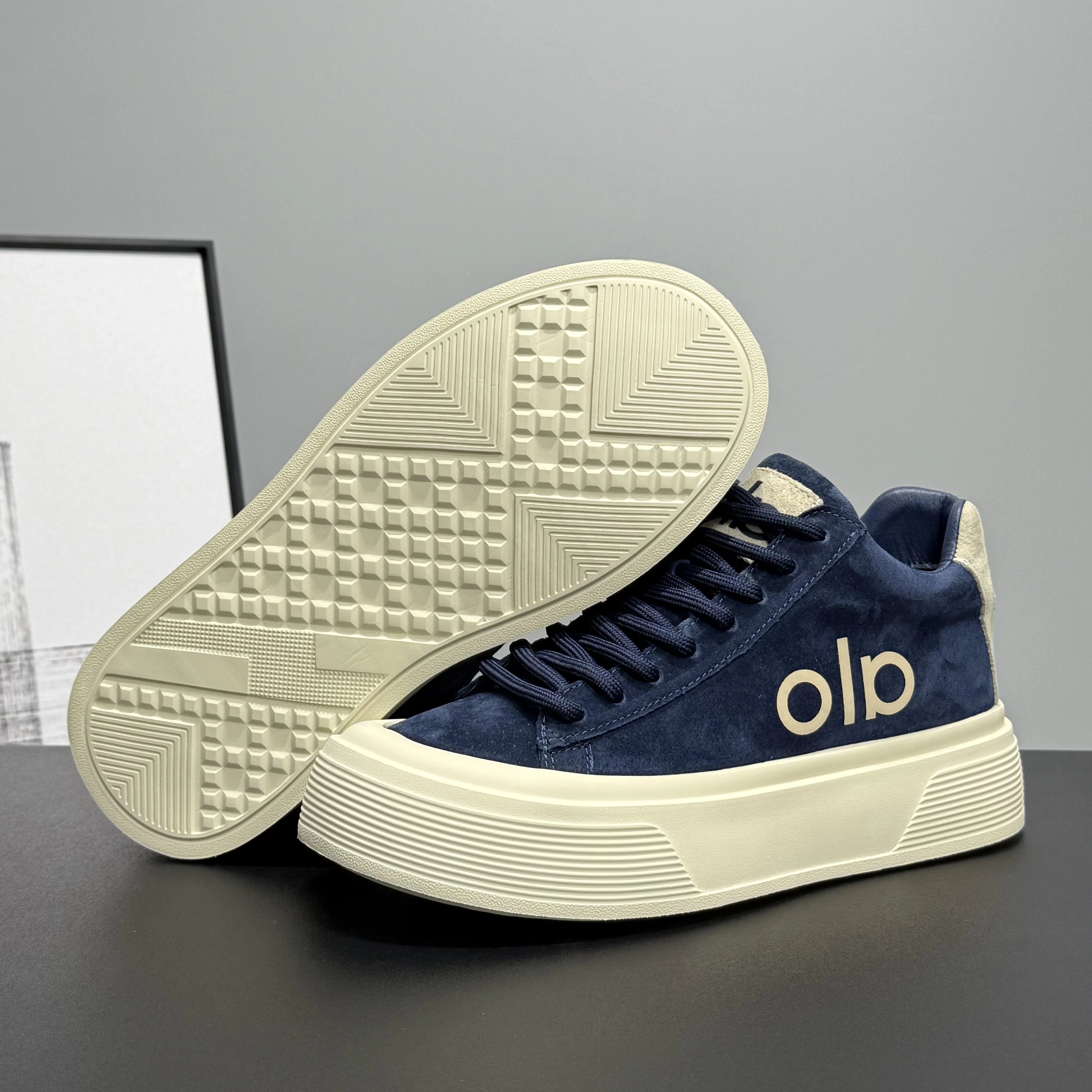 Men's navy suede sneakers with a platform for stylish casual wear