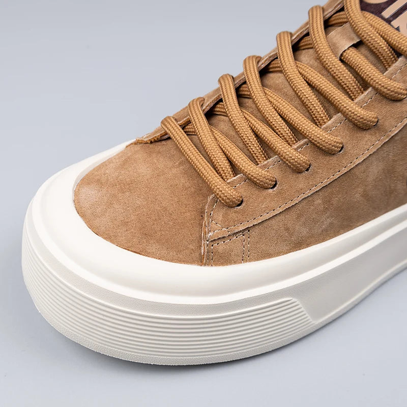 Brown suede sneakers with a platform for casual wear