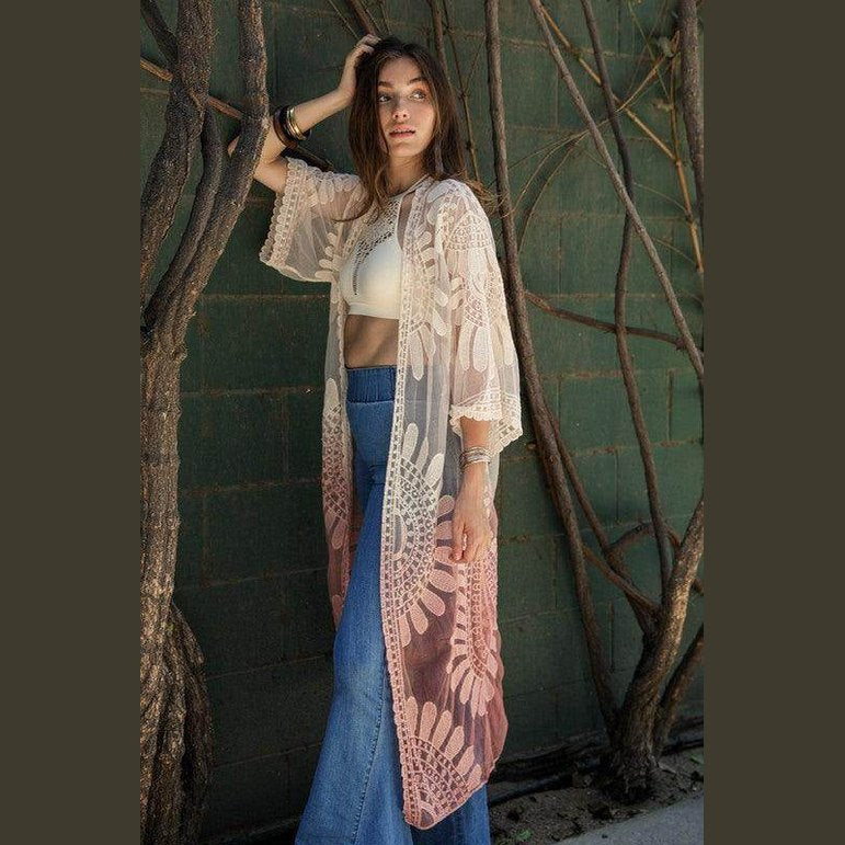 Ombre Bohemian Lace Kimono - VacationGrabs