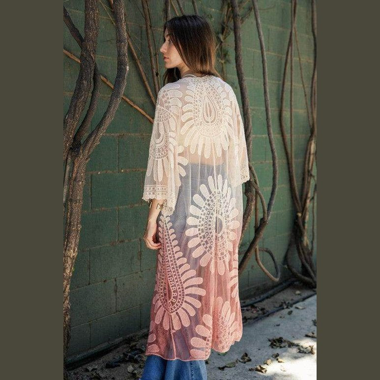 Ombre Bohemian Lace Kimono - VacationGrabs