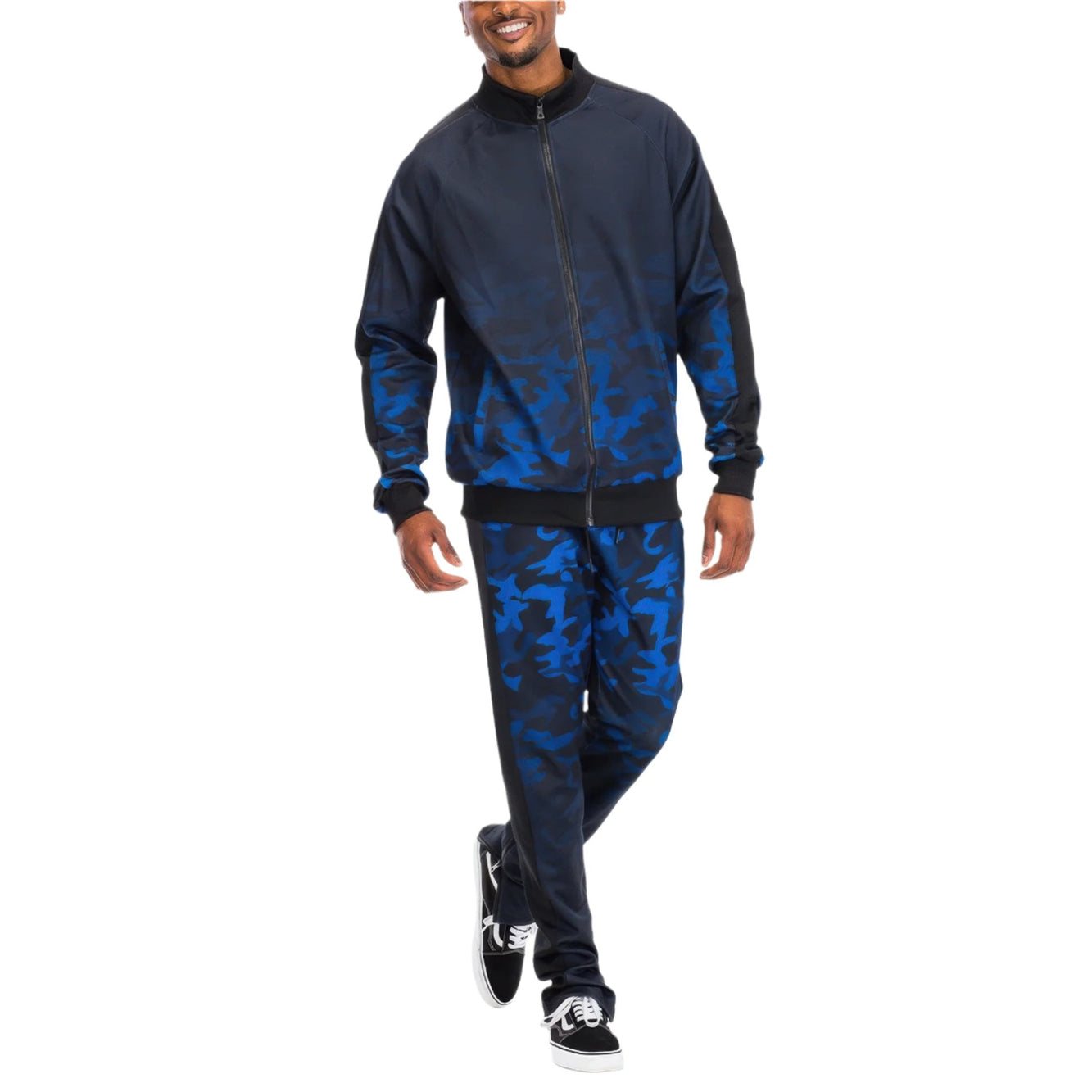 Men's Ombre Two Piece Outfits in Blue Camouflage Design for Comfortable Casual Wear