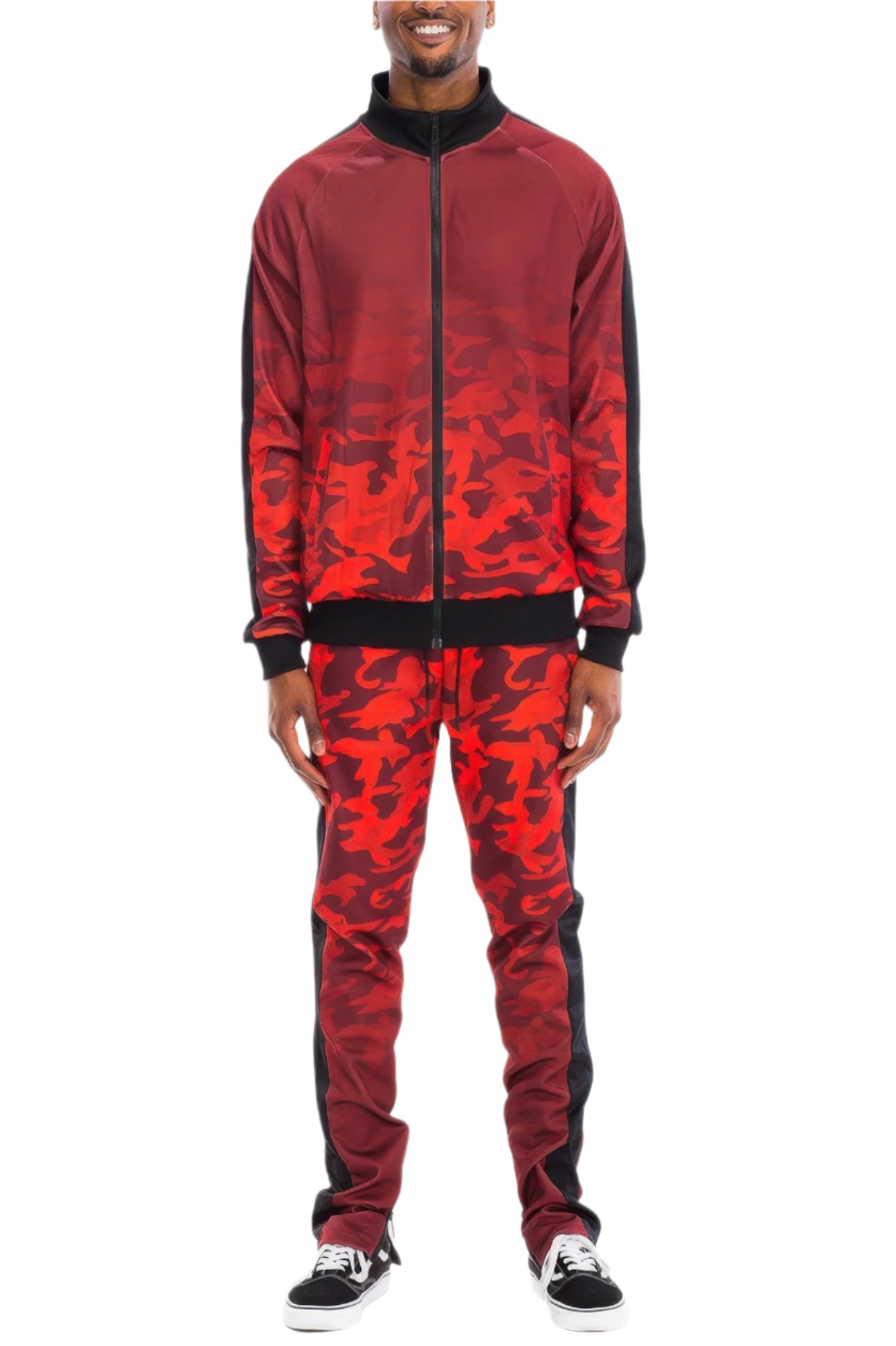 Men's Ombre Two Piece Outfits in Red and Black with a Stylish Track Jacket and Pants