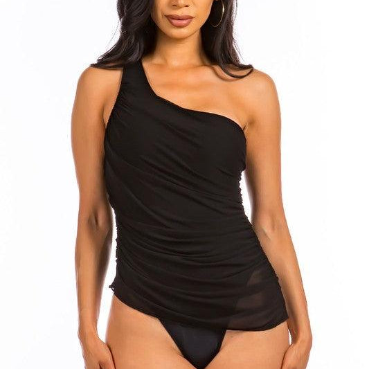 Women's Swimwear - Cover Ups One Piece Single Shoulder Solid Swimsuit With Mesh