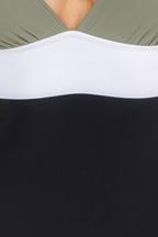 Women's one piece swimsuit bathing suits in green, black, and white