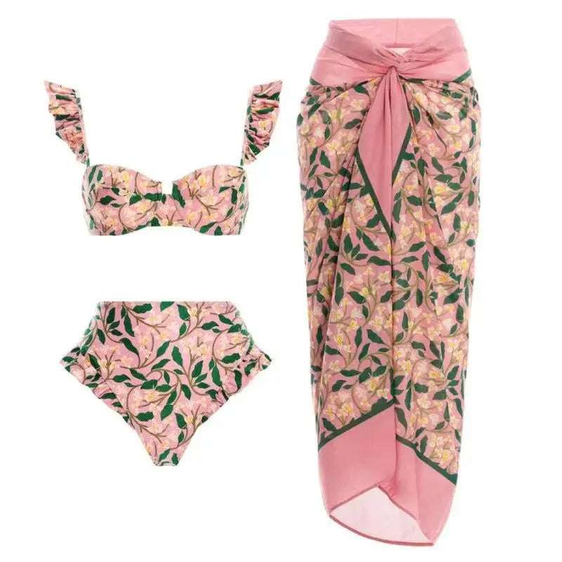 Floral one piece swimsuit bathing suits set with matching cover-up