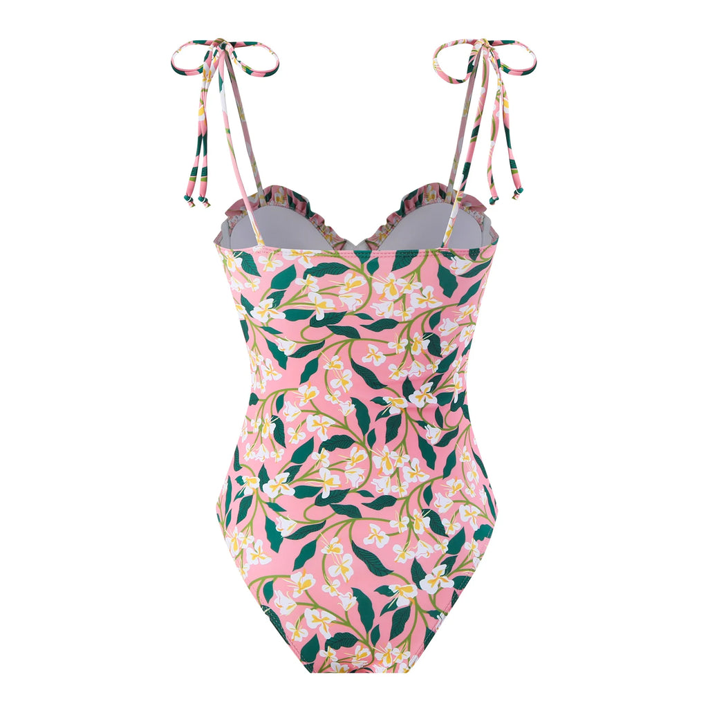 Pink floral one piece swimsuit bathing suits for summer beach outings