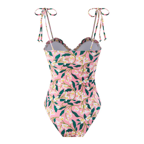 Pink floral one piece swimsuit bathing suits for summer beach outings