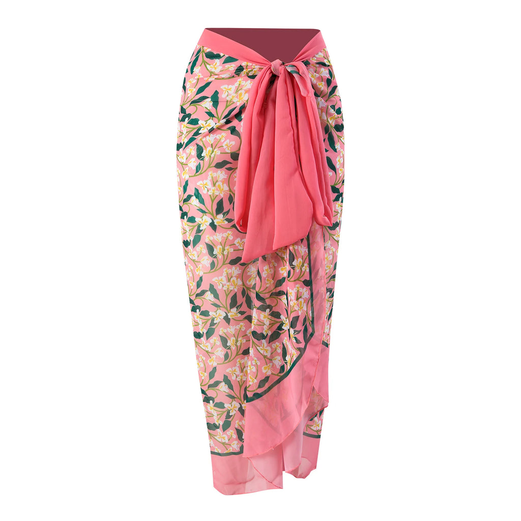 Floral print sarong wrap with bow detail for beach cover-up