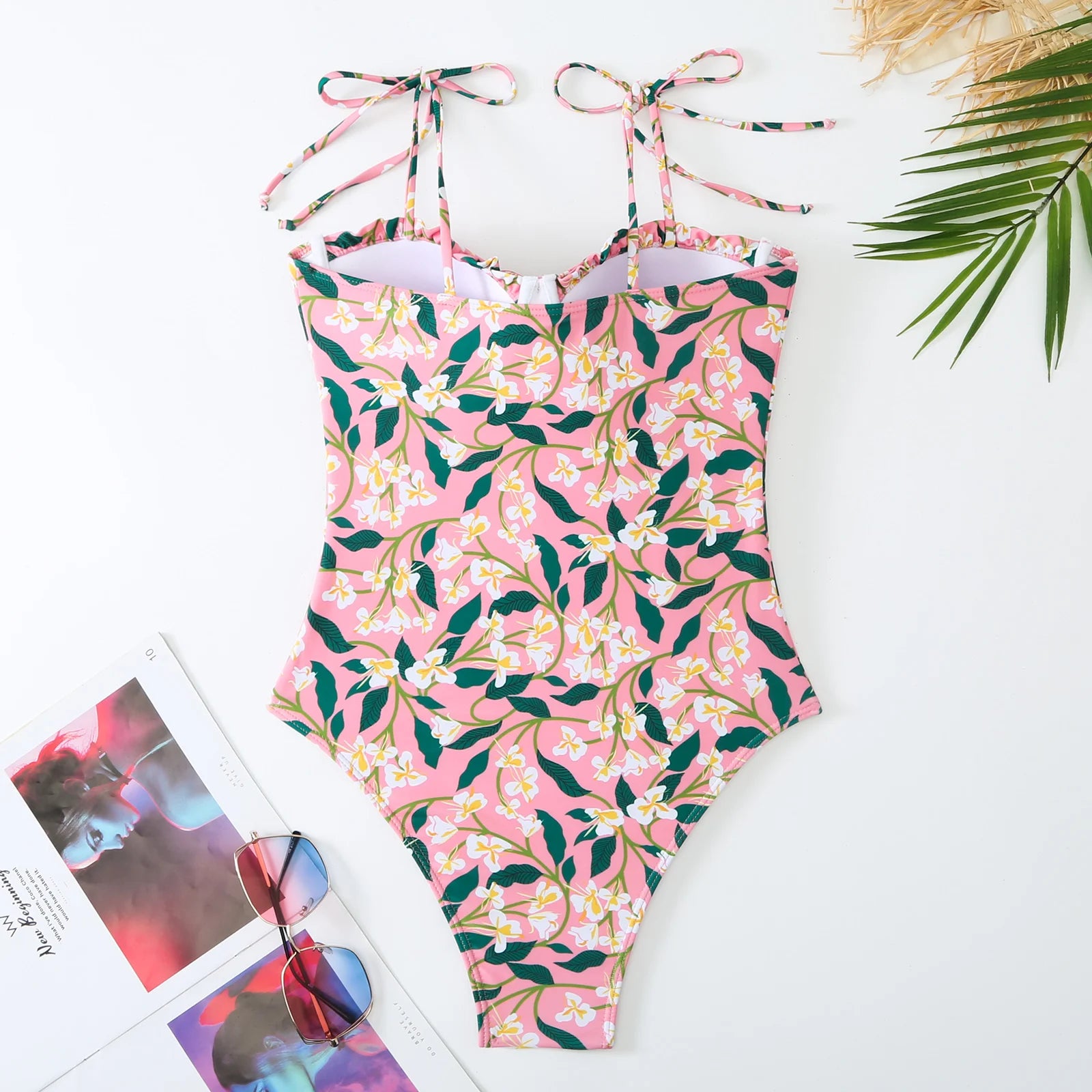 Pink floral one piece swimsuit bathing suits for beachwear