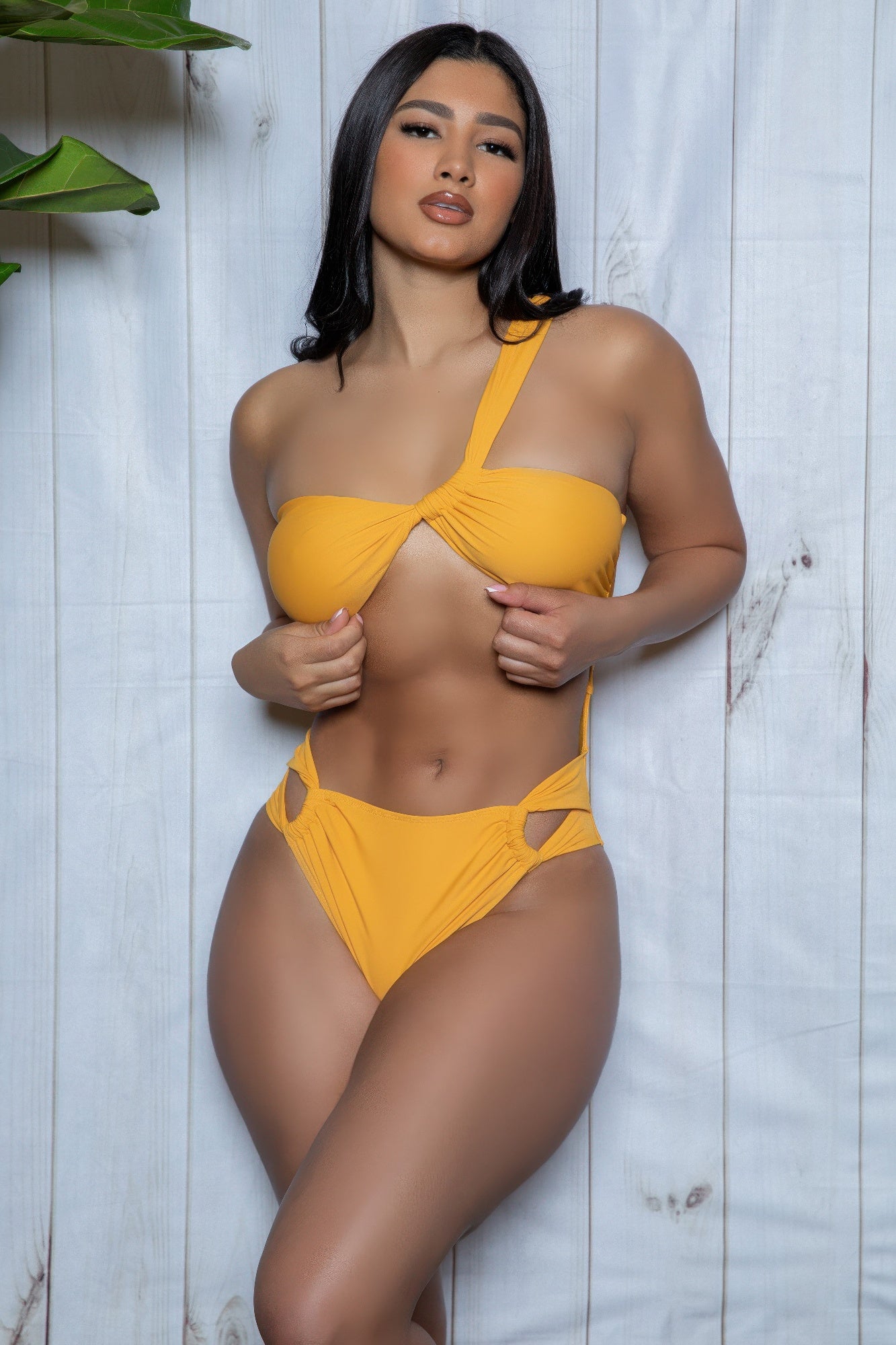 Women's yellow one piece swimsuit bathing suits for beach wear