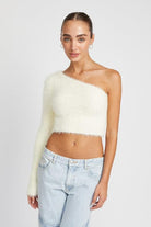 Women's Shirts One Shoulder Fluffy Sweater Top