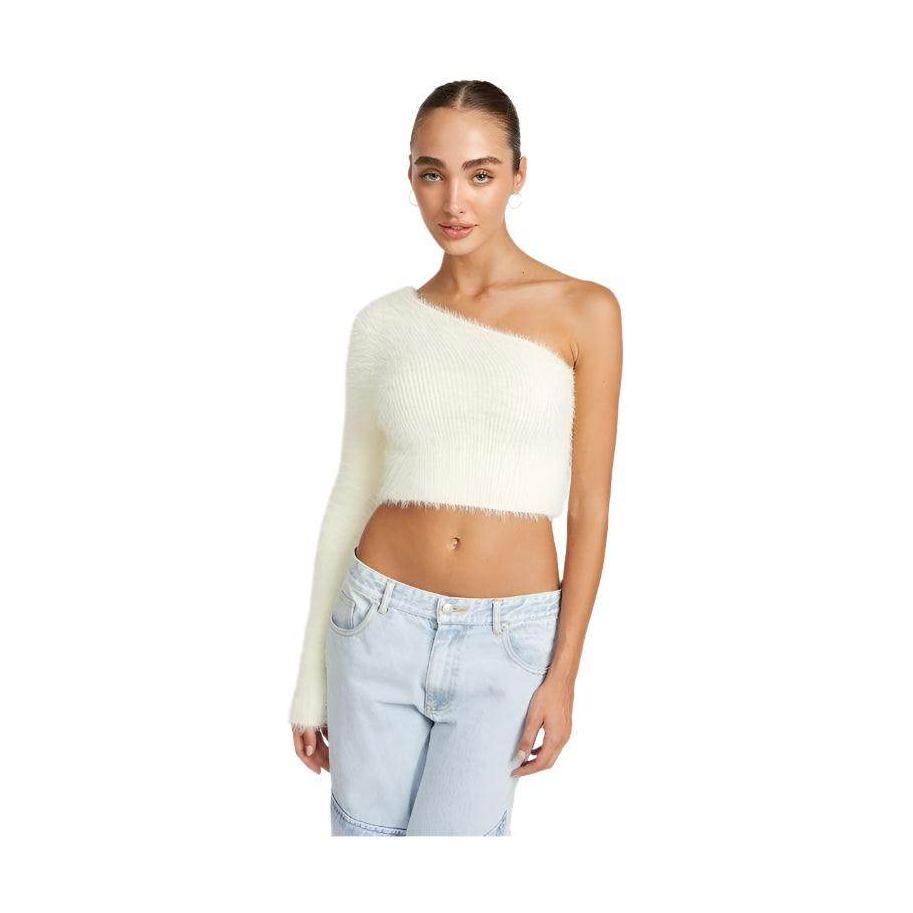 One Shoulder Fluffy Sweater Top - VacationGrabs