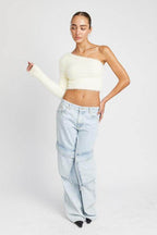 One Shoulder Fluffy Sweater Top - VacationGrabs