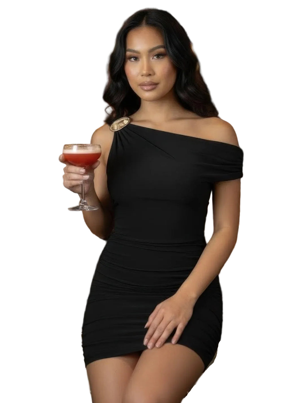 Women's black one shoulder mini dress, perfect for clubwear