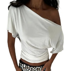 White one shoulder top, lightweight material, perfect for casual outings