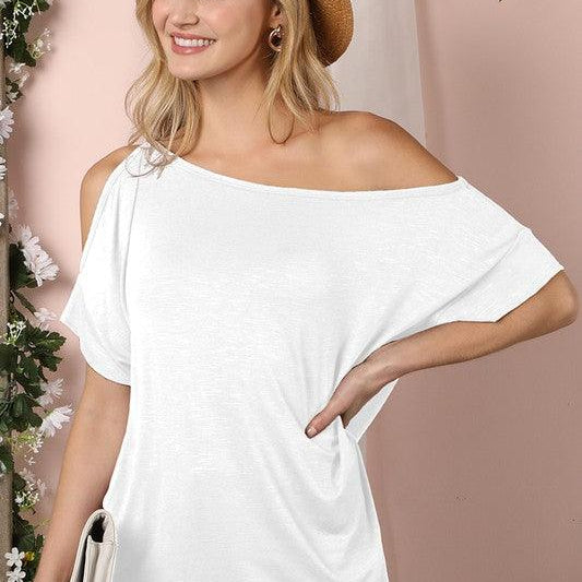 Women's Shirts One Side Cold Shoulder Detailed Drapery Top