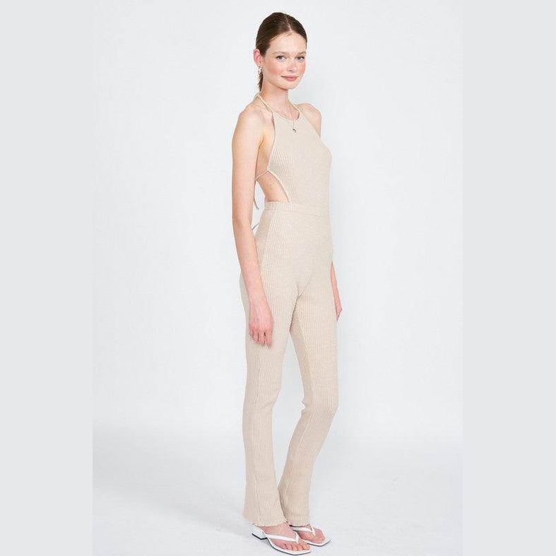 Women’s Emory Park open back jumpsuit vacation in beige with a stylish design for warm weather outings