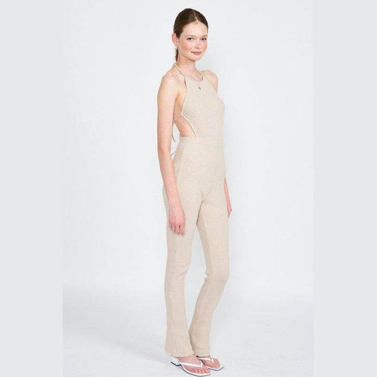 Women’s Emory Park open back jumpsuit vacation in beige with a stylish design for warm weather outings