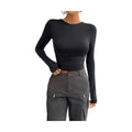 VacationGrabs open back long sleeve top in black, featuring a fitted silhouette and long sleeves