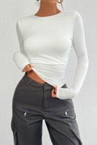 White open back long sleeve top for women, featuring a sleek and stylish design ideal for casual outings