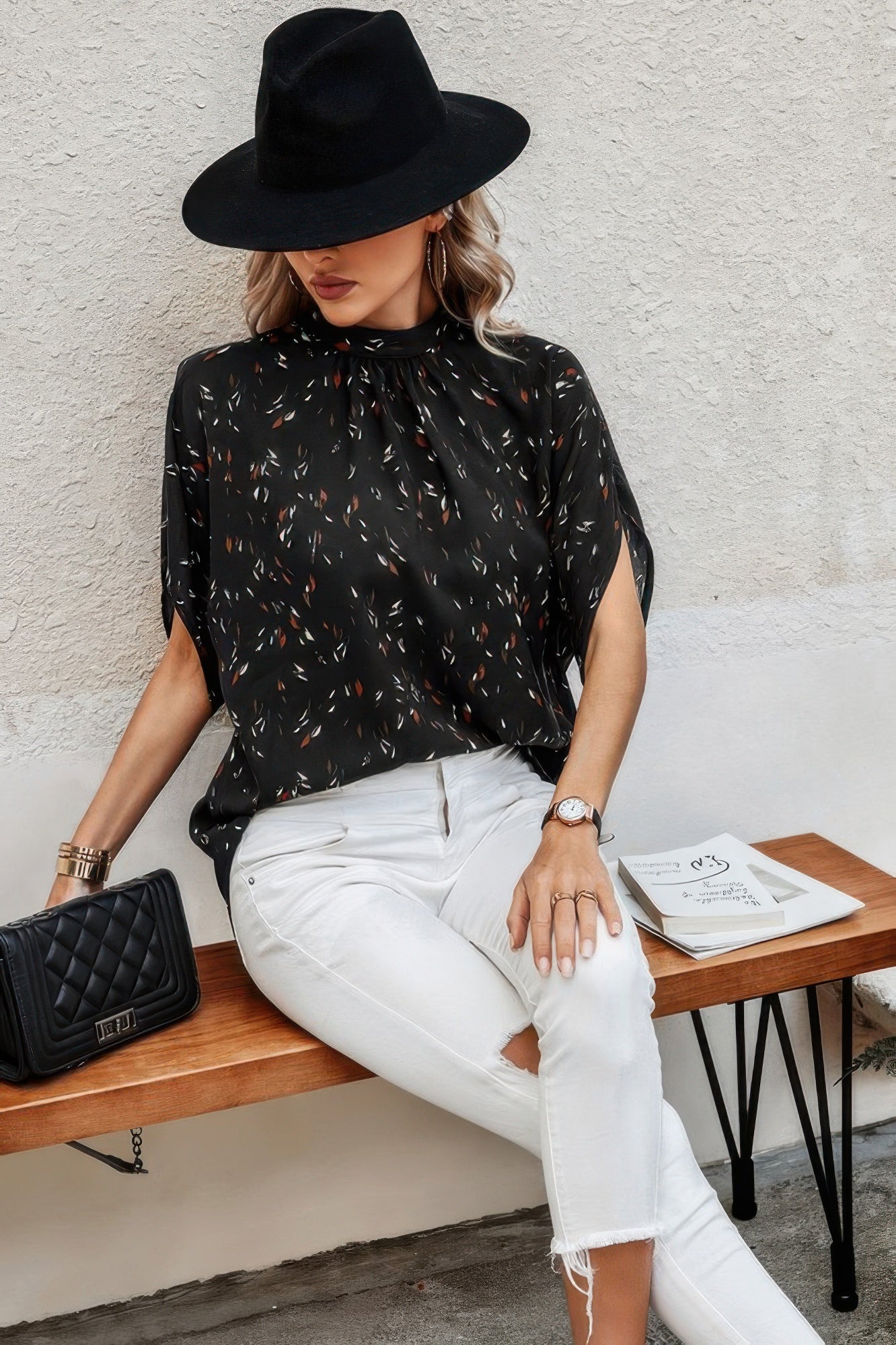 Chic black VacationGrabs open back summer tops for women with colorful patterns, perfect for casual outings