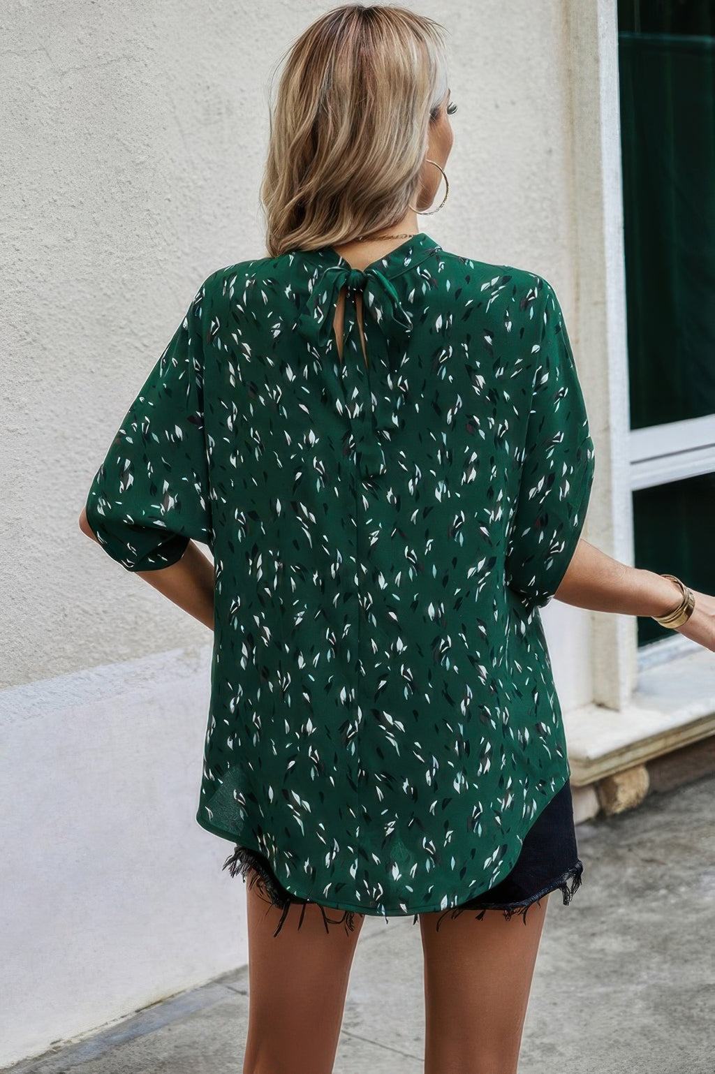 Green VacationGrabs open back summer tops for women with a stylish tie detail and short sleeves