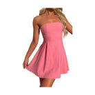 Pink strapless open back vacation dress with a flared skirt for summer outings