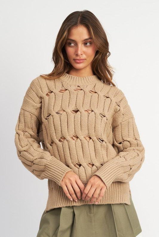 Women's Sweaters - Cardigans Open Knit Sweater With Slits