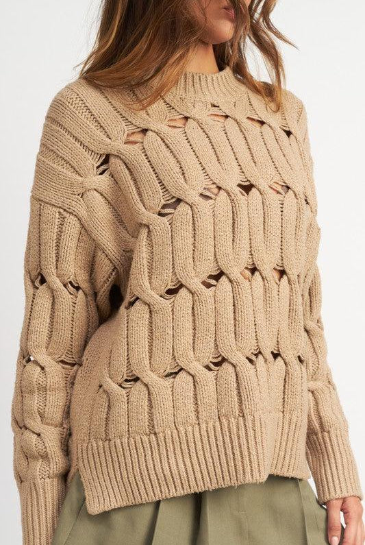 Women's Sweaters - Cardigans Open Knit Sweater With Slits