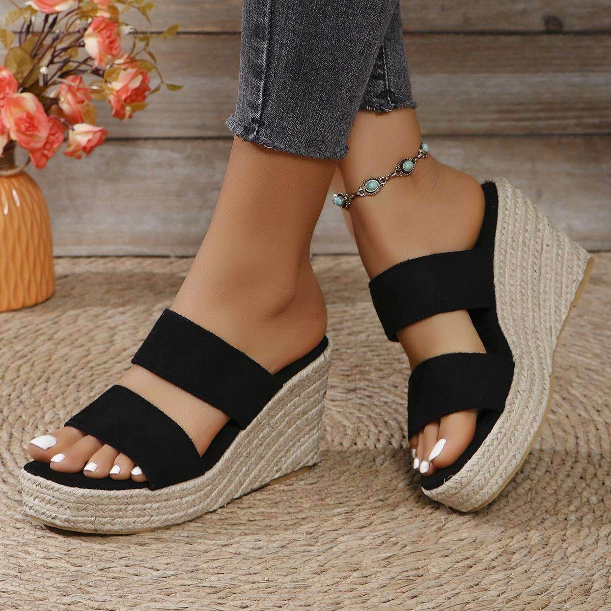 Open Toe Wedge Sandals - VacationGrabs