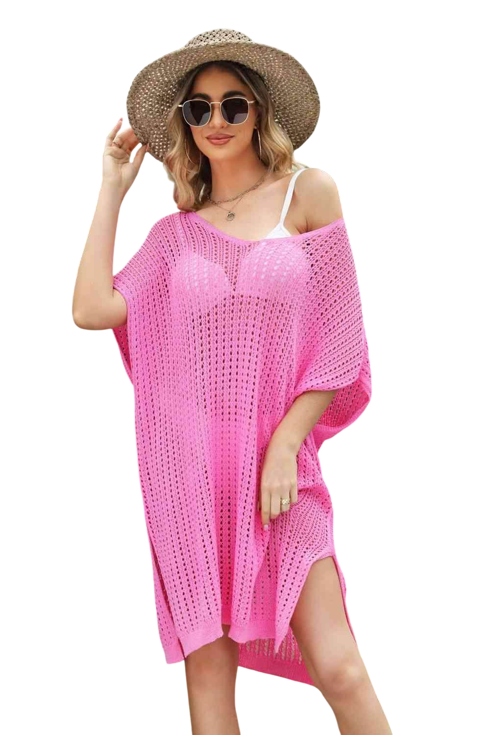Openwork Side Slit Cover-Up Dress