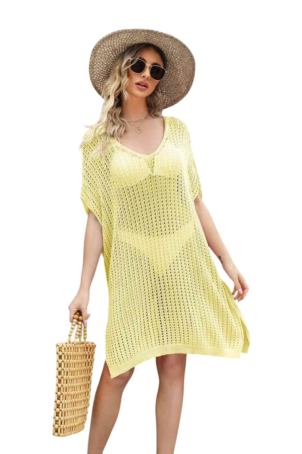 Openwork Side Slit Cover-Up Dress