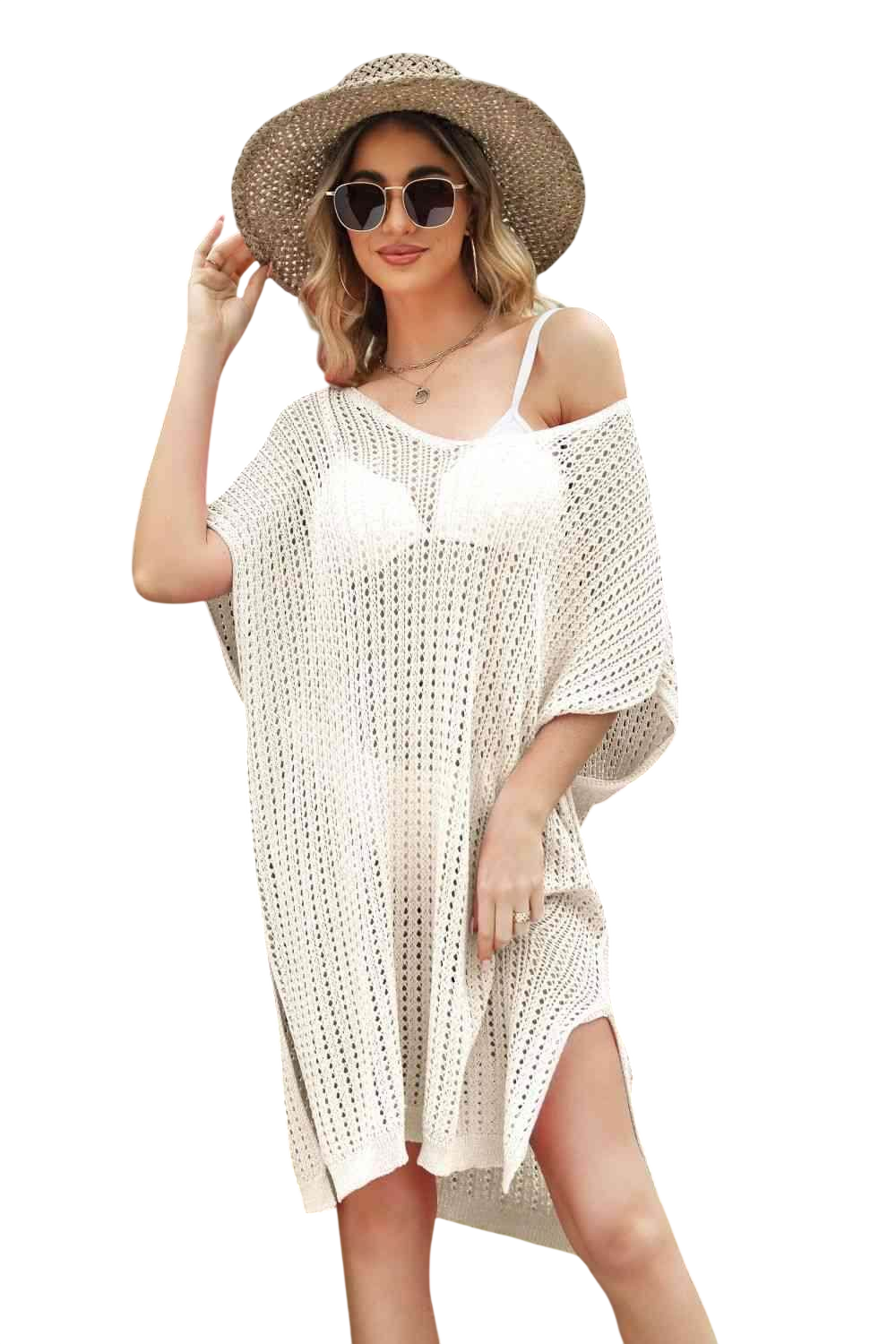 Openwork Side Slit Cover-Up Dress
