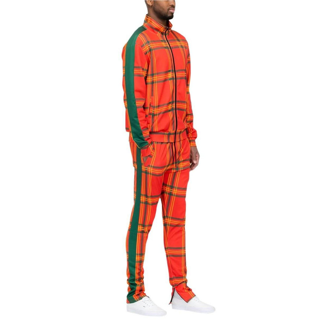 Orange Plaid Track Jacket and Pant Set - VacationGrabs