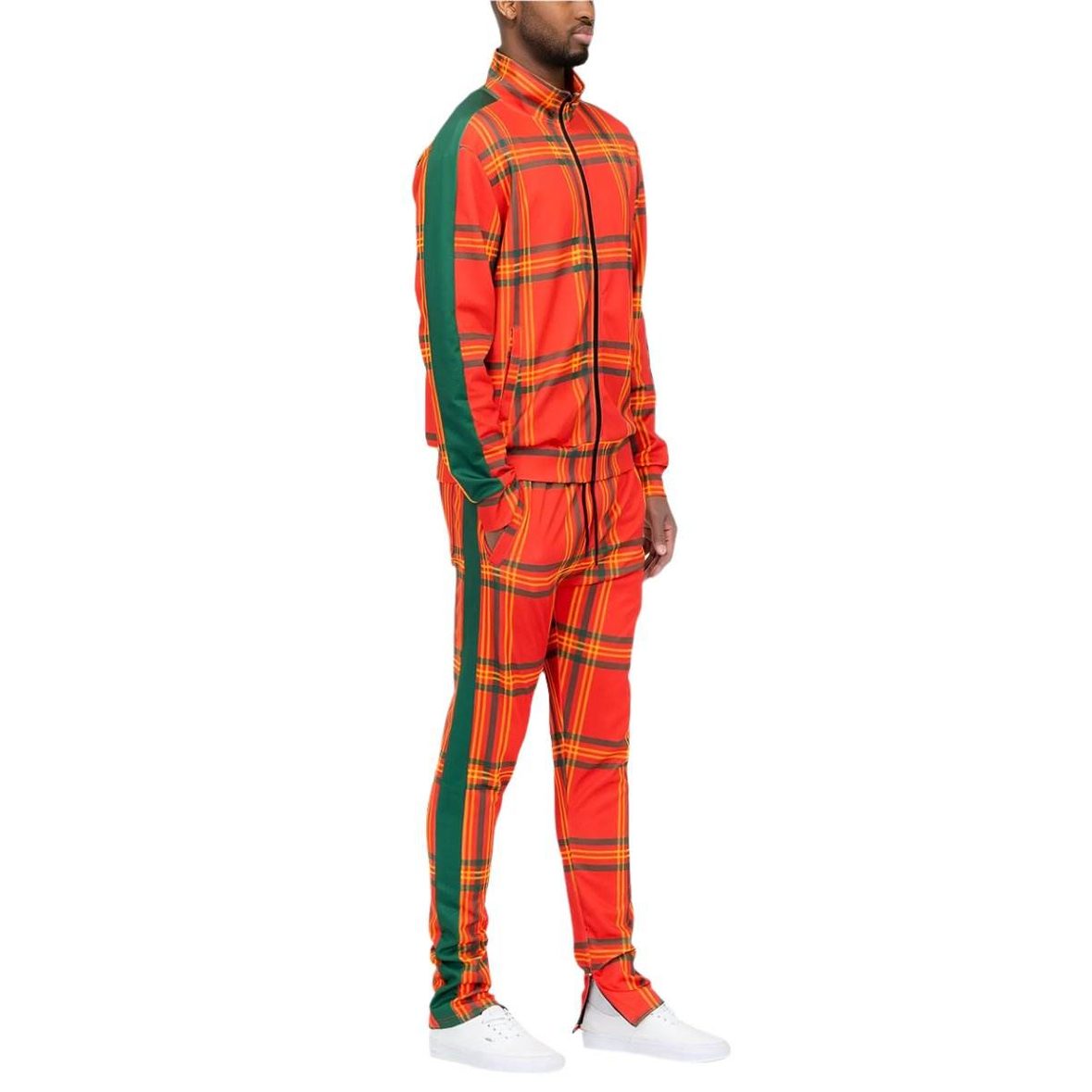 Orange Plaid Track Jacket and Pant Set - VacationGrabs