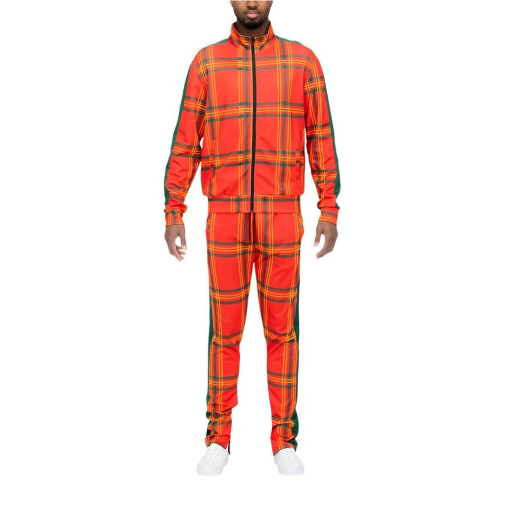 Orange Plaid Track Jacket and Pant Set - VacationGrabs