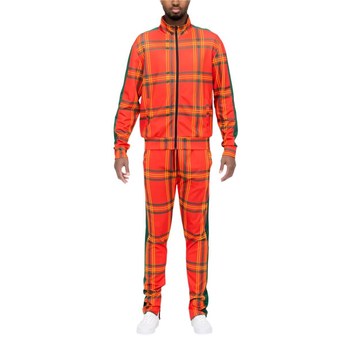 Orange Plaid Track Jacket and Pant Set - VacationGrabs