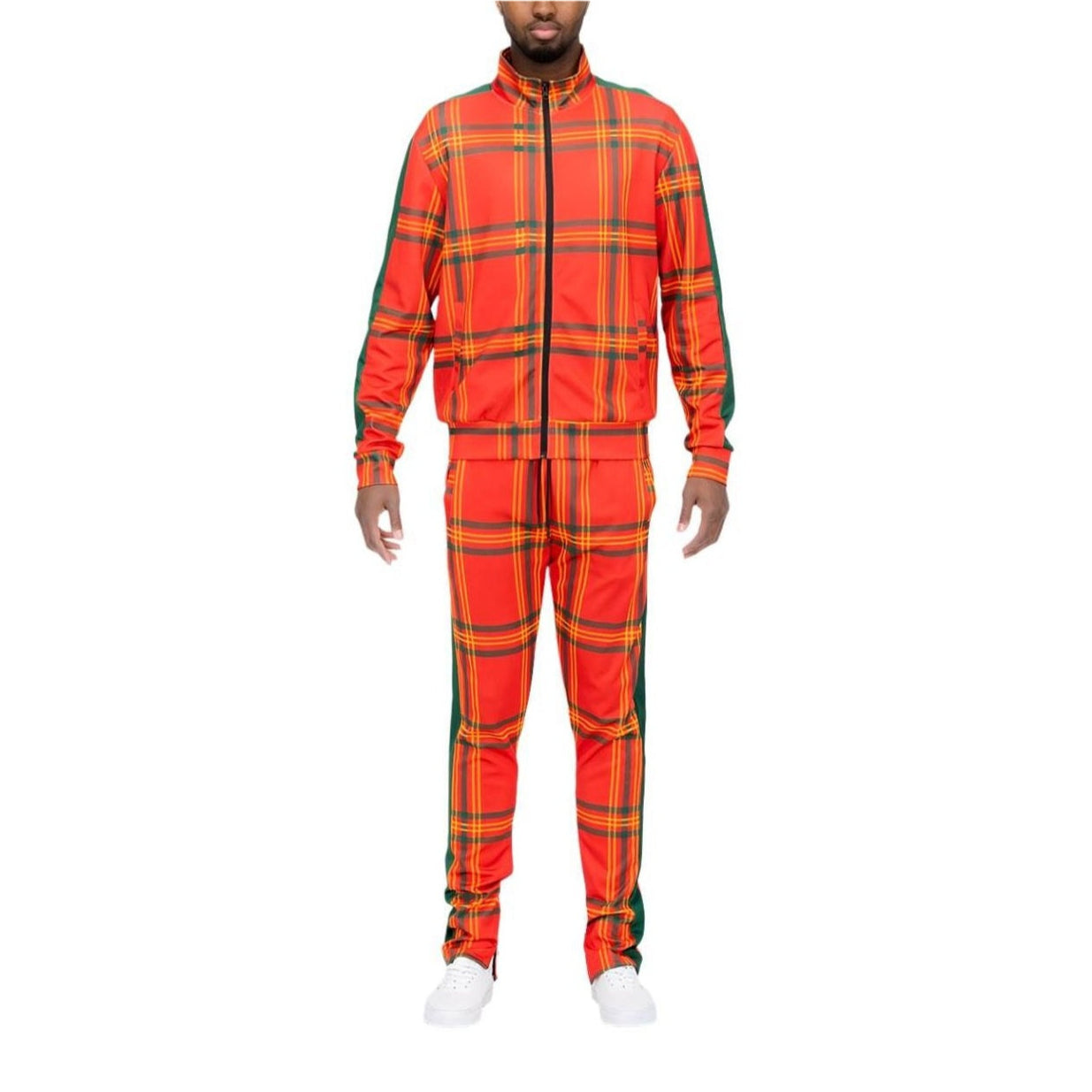 Orange Plaid Track Jacket and Pant Set - VacationGrabs
