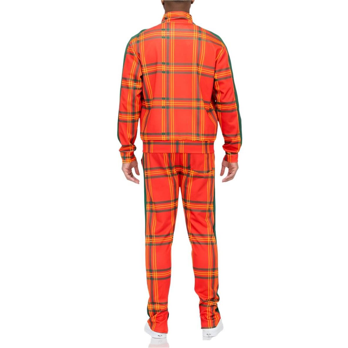 Orange Plaid Track Jacket and Pant Set - VacationGrabs