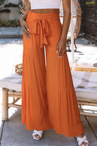 Women's Pants Orange Smocked Waist Tiered Wide Leg Pants