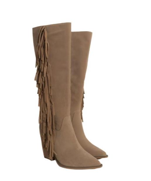 Women's Shoes - Boots Out West Knee-High Fringe Boots