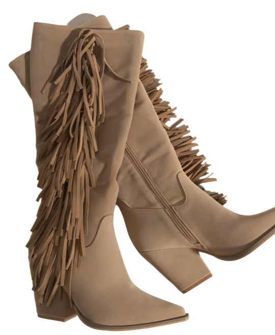 Women's Shoes - Boots Out West Knee-High Fringe Boots