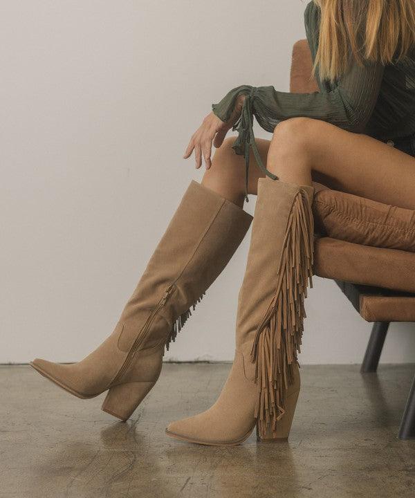 Women's Shoes - Boots Out West Knee-High Fringe Boots