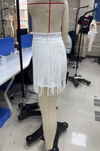Women's white fringe shorts, stylish outfit for cowgirl adventures