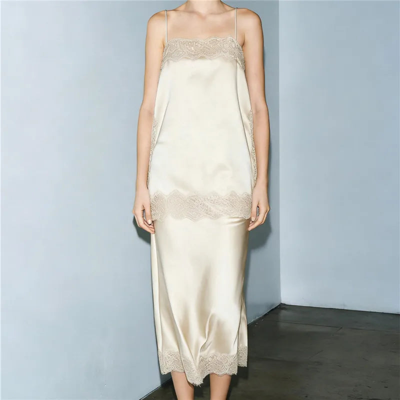 Women's satin midi skirt in cream, perfect for outfit tea party