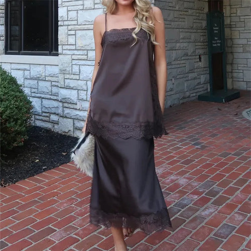 Women's satin tea party skirt in brown for elegant outfit tea party