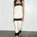 Women's cream tea party skirt with black lace trim for casual events