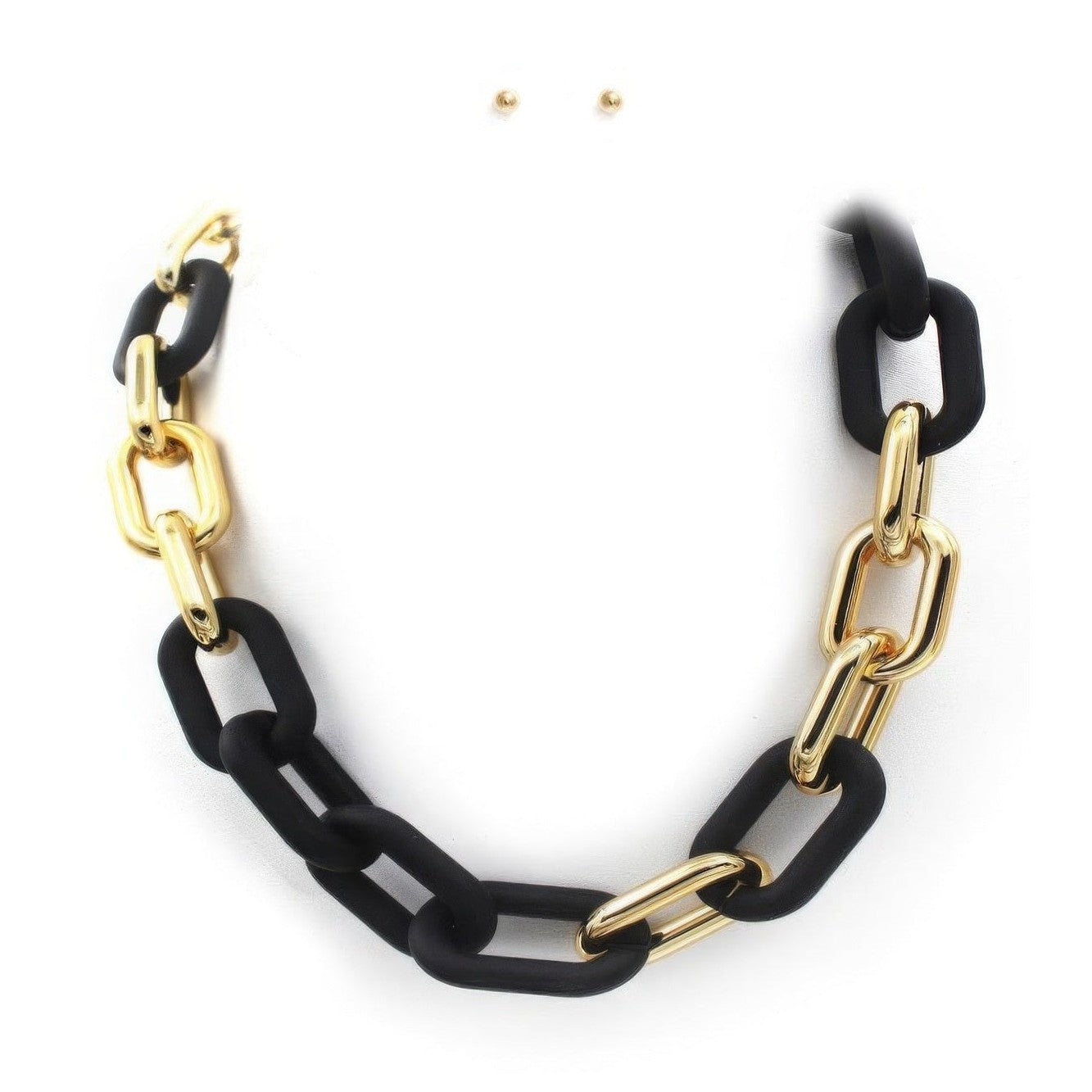 Stylish oval link necklace with black and gold links, perfect for any occasion.