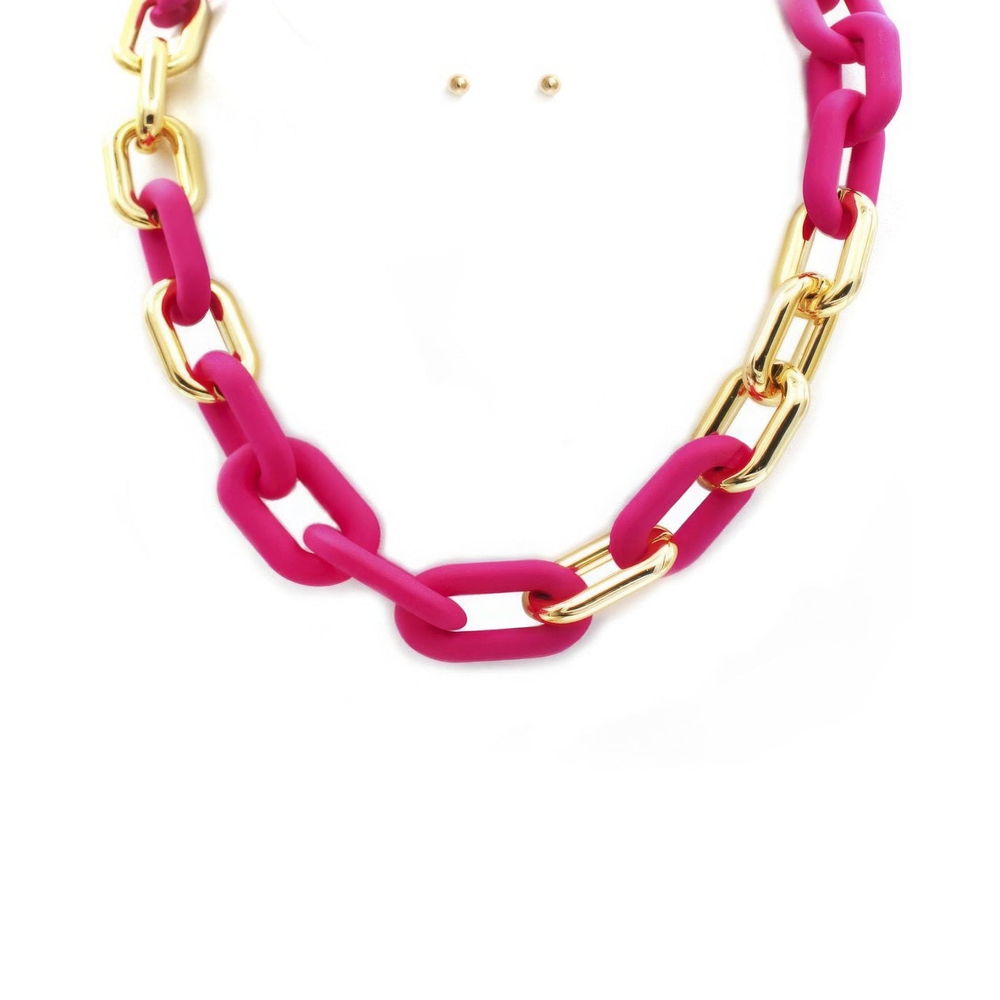 Bright pink oval link necklace with gold accents for stylish women's jewelry